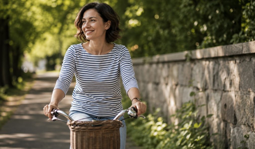 Bicycle ride through a sunny path