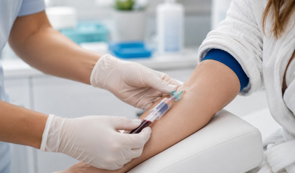 Blood draw in a clean clinic