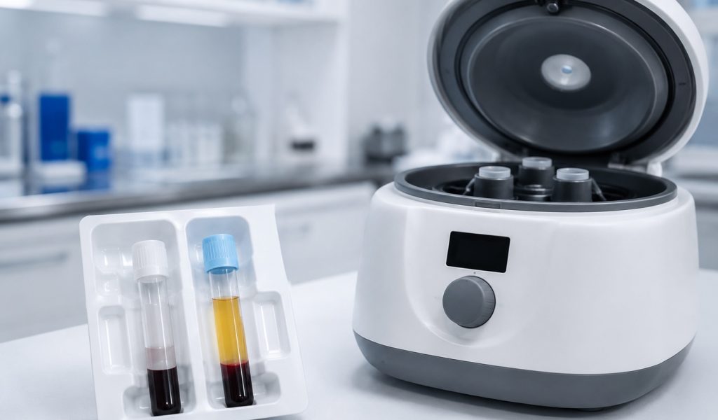 Medical lab with centrifuge and test tubes