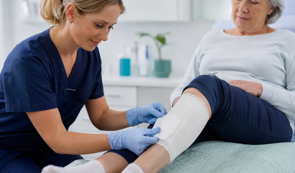 Nurse attending to patient in clinic